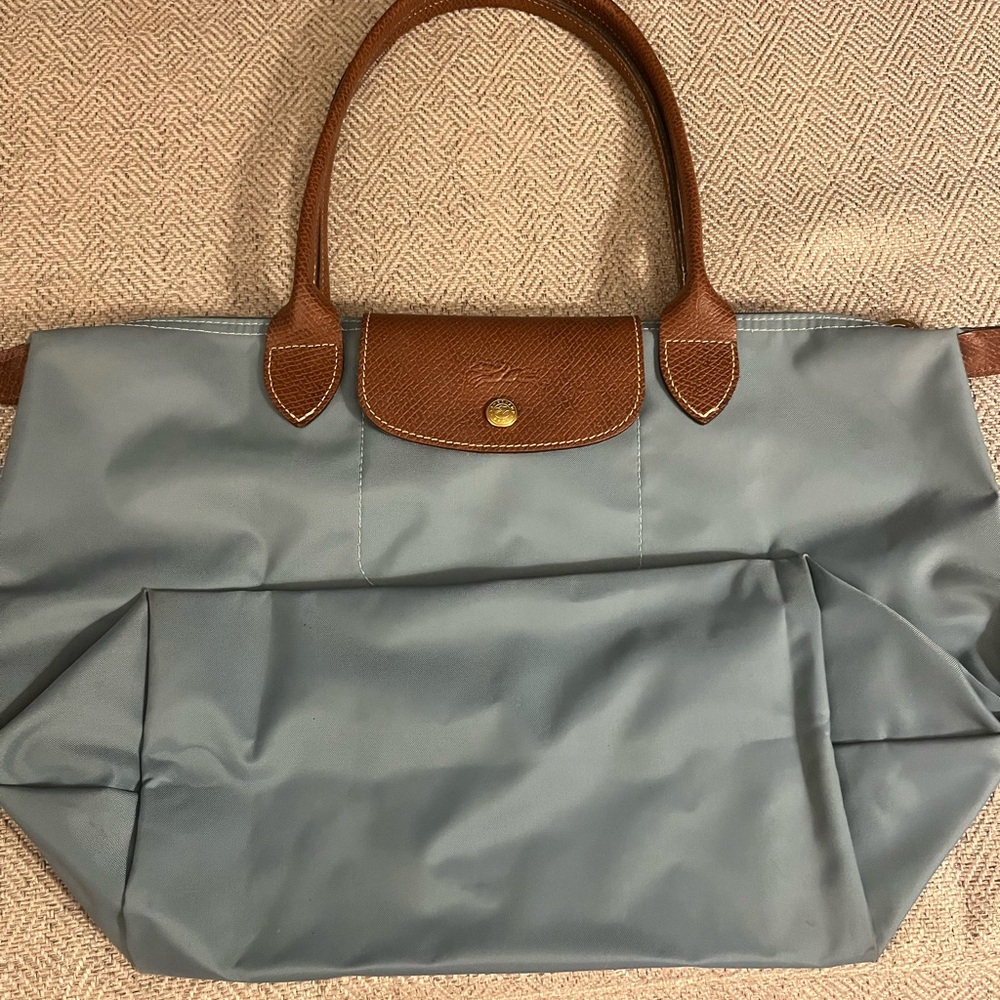 Longchamp Le Pliage Tote in Eucalyptus and Brown, medium 12x10x6